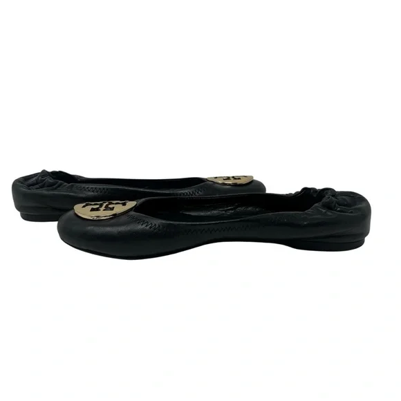 Tory Burch Black Flats with Gold Logo - Picture 4 of 8